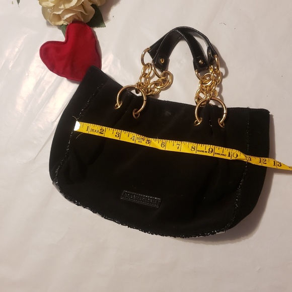 BCBGMaxazria Velour Black and Gold Chain Hand Bag - Picture 4 of 8